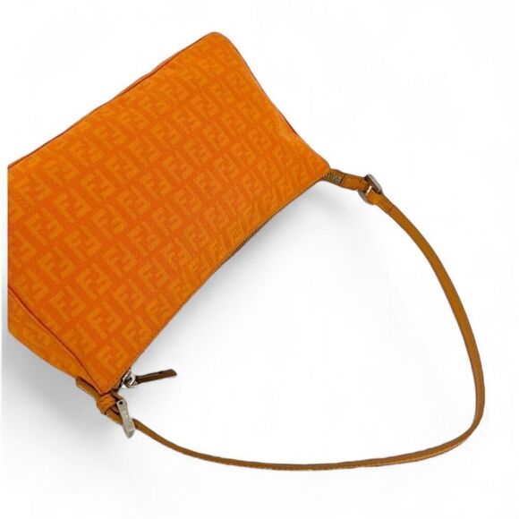 Vintage FENDI Orange Monogram FF Zucca Logo Canvas Pochette Shoulder Bag… - Picture 10 of 16